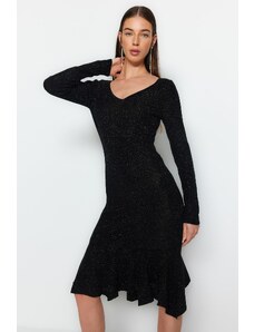 Trendyol černé maxi pletené šaty s volánky