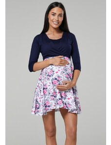 Happy Mama Těhotenské a kojící mini šaty modro bílé květinové