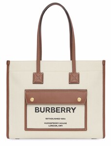 BURBERRY kapesní malá nákupní taška z bavlny a kůže