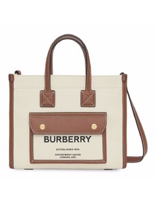 BURBERRY kapesní mini nákupní taška z bavlny a kůže