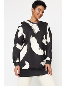 Trendyol Black Patterned Crew Neck Scuba Knitted Sweatshirt