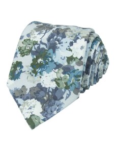 Quentino Modrá pánská bavlněná kravata s květy