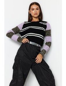 Trendyol Black Super Crop Reverse Stitch Detailní pletený svetr
