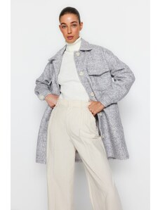 Trendyol šedá oversize, široký střih, kapsa detailní boucle coat