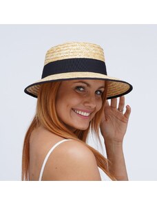 KRUMLOVANKA Letní dámský klobouk pletený z copánkové slámy Fa-39065 černá stuha