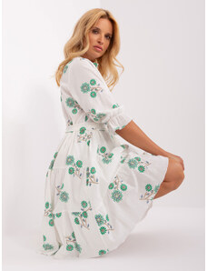Fashionhunters Bílé a zelené bavlněné šaty s volánkem