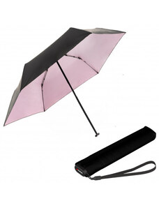 Knirps KNIRPS US.050 BLACK WITH ROSE - lehký dámský skládací plochý deštník