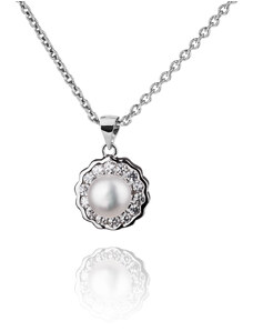 Stříbrný náhrdelník s perlou a kyticí zirkonů okolo - Meucci SP95N