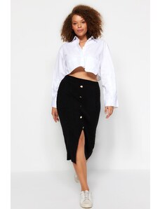 Trendyol Curve Black Gold Button Detailed Corduroy Knit Skirt