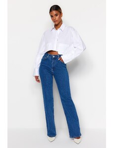 Trendyol Modré džíny s vysokým pasem Comfort se širokými nohavicemi