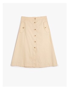 Koton Flared Midi Skirt Button Detailed Linen Blended