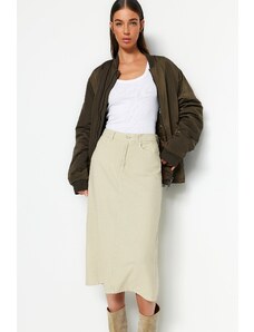 Trendyol Beige Linen Midi Denim Skirt