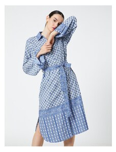 Koton Traditional Pattern Shirt Dress With Belted Midi Length