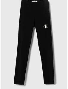 Dětské legíny Calvin Klein Jeans černá barva, hladké