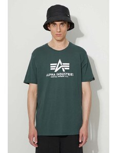 Bavlněné tričko Alpha Industries Basic T-Shirt zelená barva, s potiskem, 100501.610