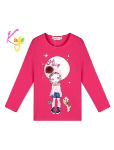 Dívčí tričko dl.r. KUGO TM6221, tmavě růžové