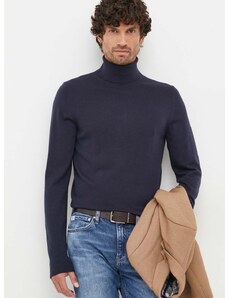 Vlněný svetr Calvin Klein pánský, tmavomodrá barva, lehký, s golfem