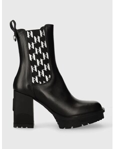 Kožené kotníkové boty Karl Lagerfeld VOYAGE VI dámské, černá barva, na podpatku, KL30158