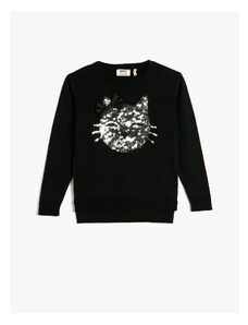 Koton Sweater Round Collar Cat Sequin Embroidered