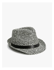 Koton Straw Fedora Hat with Grosgrain Tape Detail and Knitted Motif