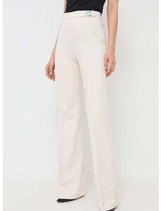 Kalhoty Elisabetta Franchi dámské, béžová barva, široké, high waist