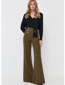 Kalhoty Elisabetta Franchi dámské, zelená barva, zvony, high waist