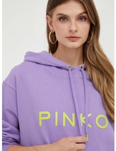 Bavlněná mikina Pinko dámská, fialová barva, s kapucí, aplikací, 101685.A163