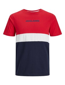JACK & JONES Tričko 'REID' námořnická modř / červená / bílý melír