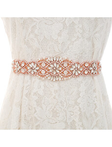 bílý svatební pásek s ozdobou - zlatá a růžová varianta