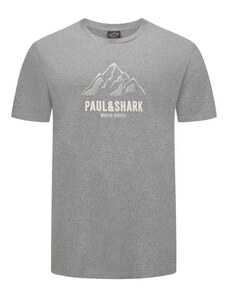 Paul & shark, tričko z bavlny s potiskem motivu hor světlešedá