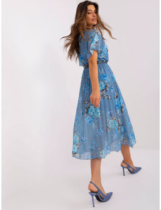 Fashionhunters Prachově modré šaty s potiskem a krátkým rukávem