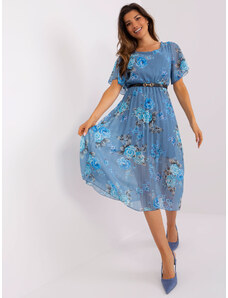 ITALY MODA Modré květované midi šaty s páskem -blue Květinový vzor