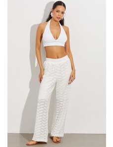 Cool & Sexy Dámské Bílé Elastický Pas Poloviční Podšívka Vyšívací Kalhoty