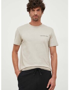 Bavlněné tričko Calvin Klein Jeans béžová barva, s aplikací