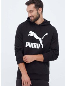 Bavlněná mikina Puma pánská, černá barva, s kapucí, s potiskem