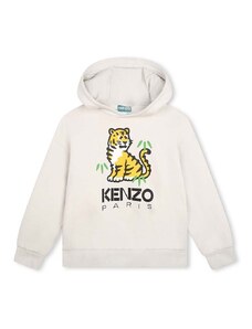 Dětská bavlněná mikina Kenzo Kids béžová barva, s kapucí, s potiskem