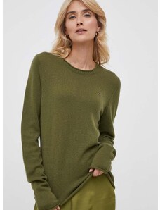 Vlněný svetr Tommy Hilfiger dámský, zelená barva, lehký