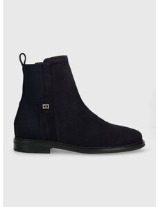 Semišové boty Tommy Hilfiger TOMMY ESSENTIALS BOOT dámské, tmavomodrá barva, na plochém podpatku, FW0FW07474