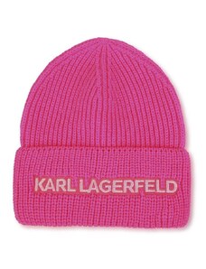 Dětska čepice Karl Lagerfeld fialová barva, z husté pleteniny