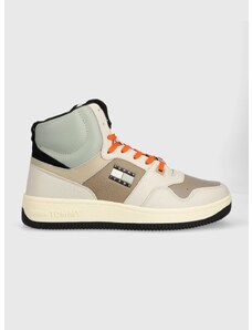 Kožené sneakers boty Tommy Jeans TJM BASKET MID LEATHER béžová barva, EM0EM01258