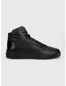Kožené sneakers boty Calvin Klein HIGH TOP LACE UP INV STITCH černá barva, HM0HM01164