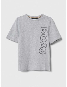 Dětské bavlněné tričko BOSS šedá barva, s potiskem