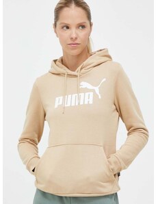 Mikina Puma dámská, béžová barva, s kapucí, s potiskem