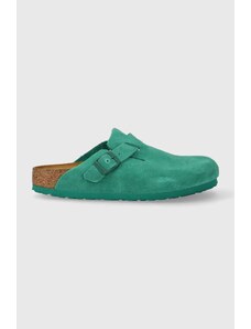 Semišové pantofle Birkenstock dámské, zelená barva