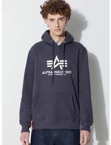 Mikina Alpha Industries Basic Hoody pánská, tmavomodrá barva, s kapucí, s potiskem, 178312.02