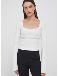 Tričko s dlouhým rukávem Calvin Klein Jeans béžová barva