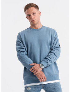 Ombre Clothing Pánská mikina OVERSIZE s imitací trička - modrá V5 OM-SSNZ-0126