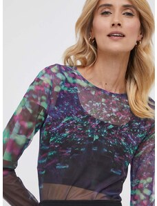 Tričko s dlouhým rukávem Calvin Klein Jeans fialová barva