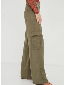 Kalhoty Guess dámské, zelená barva, jednoduché, high waist