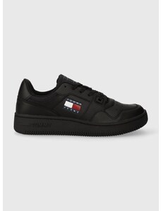 Kožené sneakers boty Tommy Jeans TJW RETRO BASKET ESS černá barva, EN0EN02434